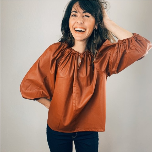 Who what wear faux leather brown blouse - Picture 8 of 8